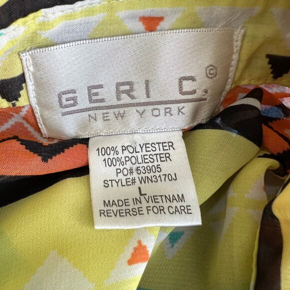 Geri C. Yellow  geometric sleeveless button up collar  top size L beach vacation - Picture 4 of 13